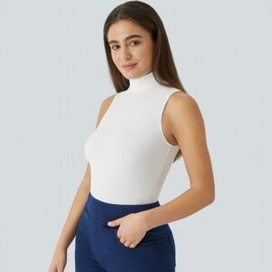 Halara Sleeveless White Turtleneck Top Ribbed Knit High Collar Casual T-Shirt S